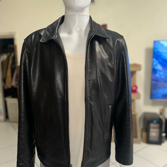 Men's Black Leather Jacket - Picture 1 of 4